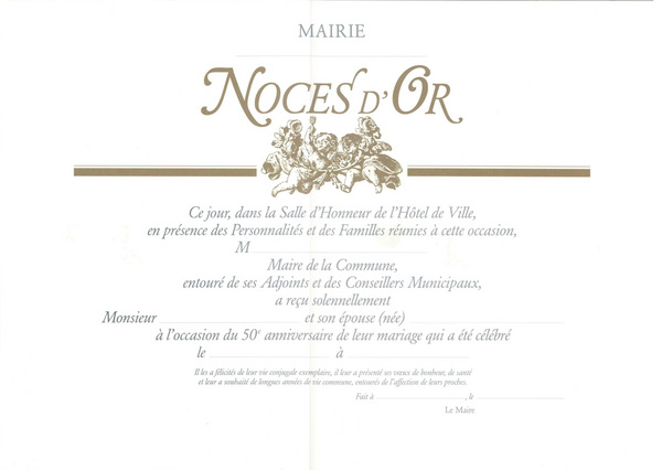 Diplôme de Noces d�or Noces d�or Noces de diamant