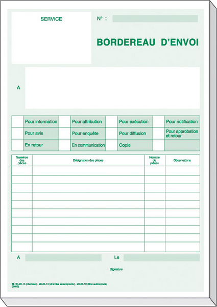 bordereau d envoi modele