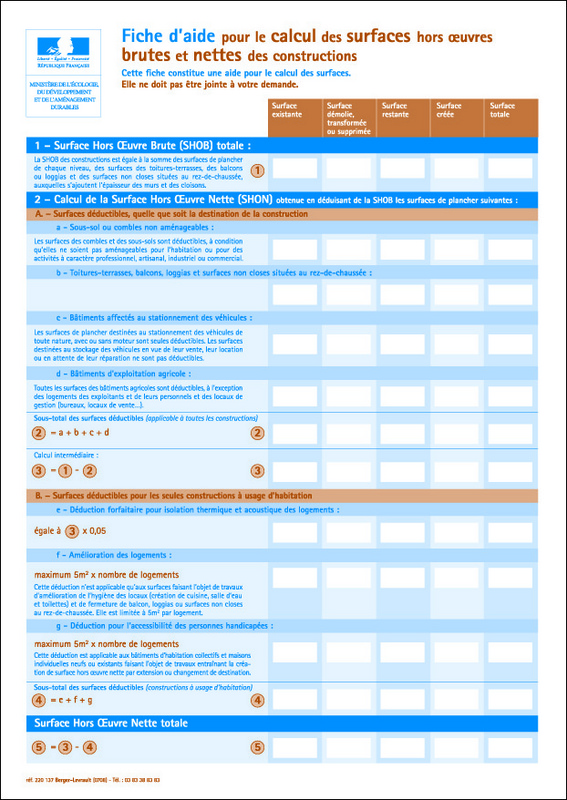 Fiche d'aide pour le calcul de la surface de plancher et de la surface