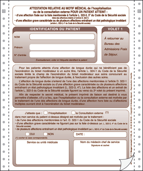 Attestation relative au motif médical de l