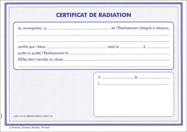 certificat de radiation scolaire modele