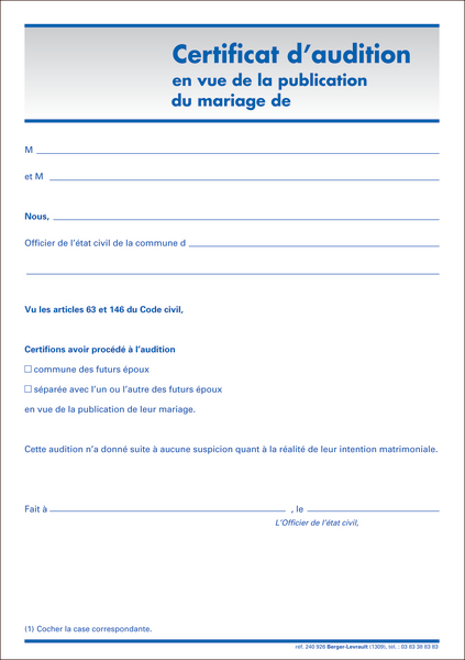 Formulaire déclaration de mariage dec50