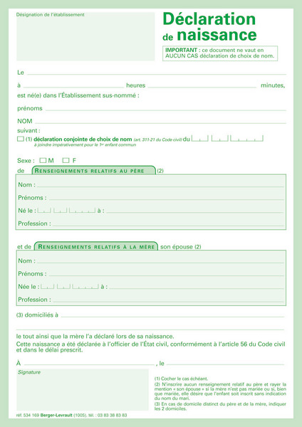 Déclaration de naissance - Déclarations et enregistrements - Naissances ...